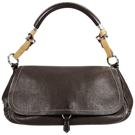 prada antic buckle shoulder bag leather medium brown|Prada shoulder bag.